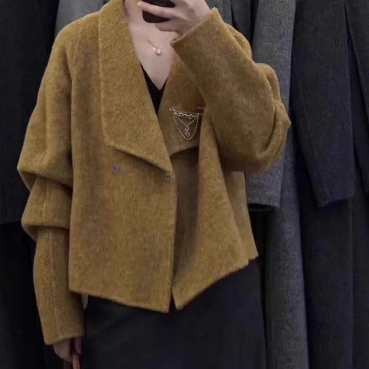 WH2432大爱美依缘2025秋季新款韩版宽松复古小个子新款毛呢外套女