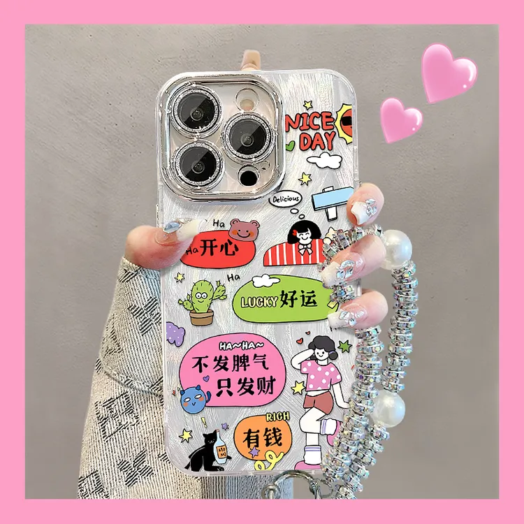 没烦恼女孩适用苹果15华为vivo/oppo小米iPhone16精孔羽纱手机壳