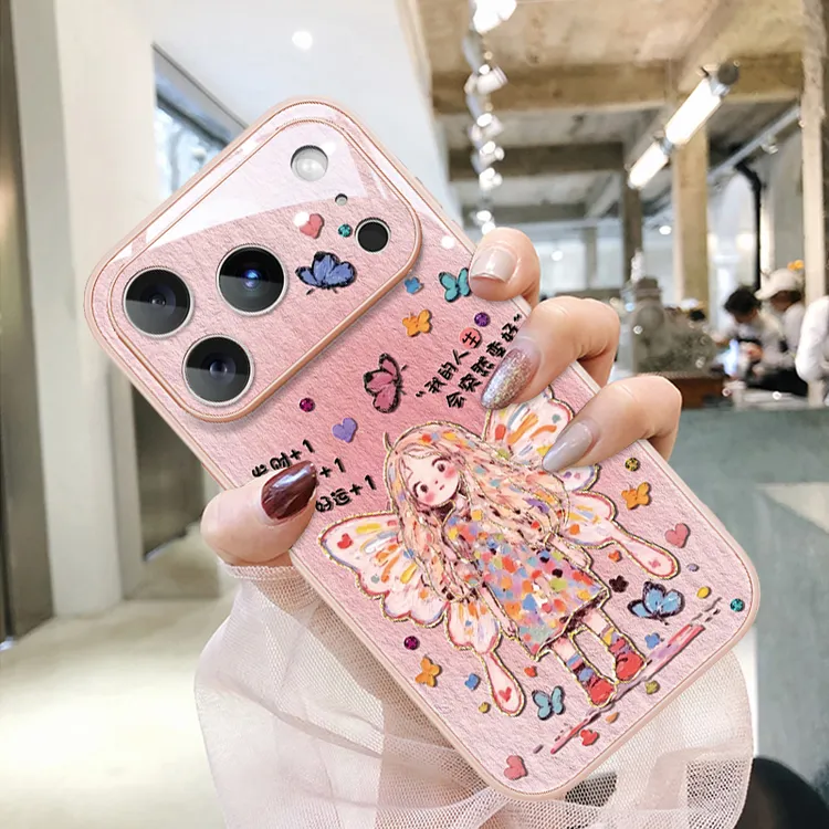 适用苹果16promax油画蝴蝶女孩手机壳iphone15pro新款17air外壳