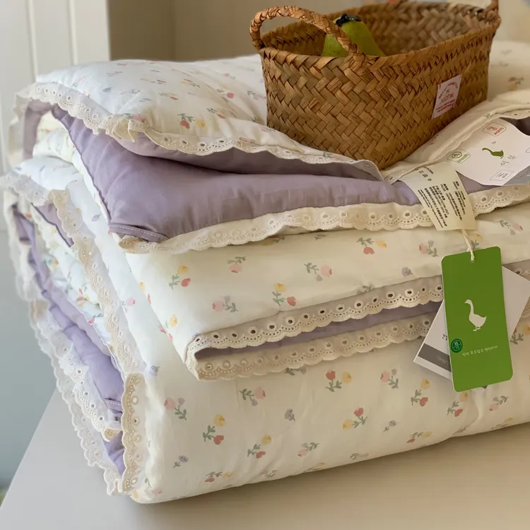 韩式大鹅～秋冬新品慕斯花边豆豆全棉纯棉春秋被被子棉被印花