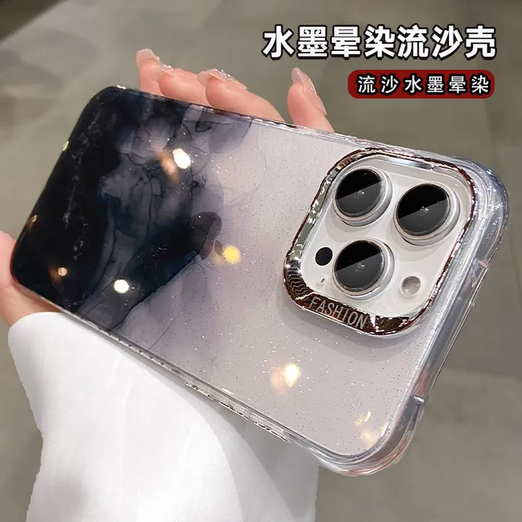 适用苹果16promax手机壳新款iPhone15晕染闪粉14网红女款13潮牌