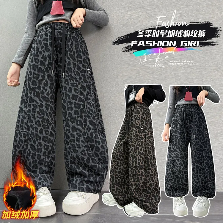 裤子潮流冬季豹纹女童中大童