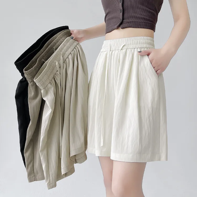 韩版冰丝短裤女夏季薄款2025新款高腰显瘦宽松休闲外穿阔腿五分裤