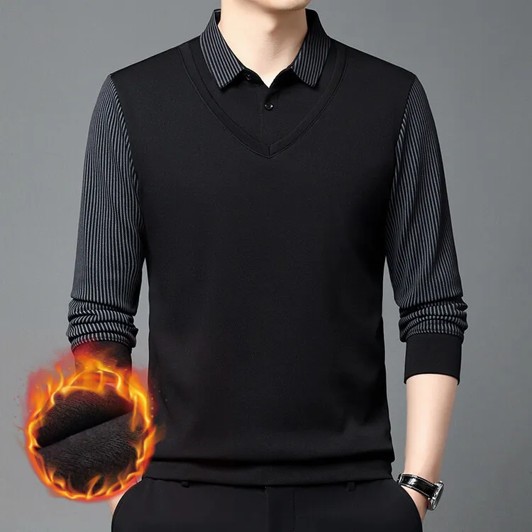 【加绒打底】【高端品牌】商务衬衫领百搭翻领加绒针织保暖高档