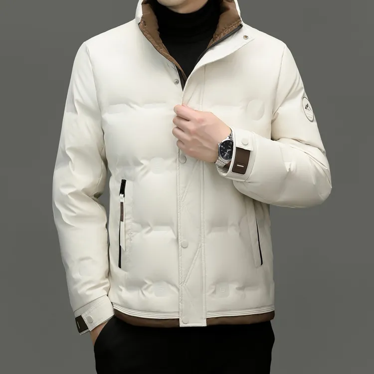 HAMOLENA冬季新款假两件立领羽绒服男士商务休闲拼色百搭保暖外套