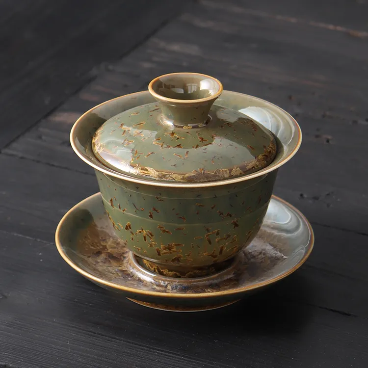 【窑变结晶釉盖碗】陶瓷三才泡茶碗茶具套装大号不烫手高档中式