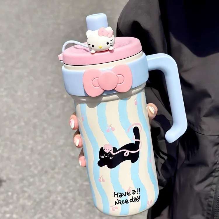 巨无霸手提冰霸保温杯女士316不锈钢保冷办公室茶水分离吸管水杯