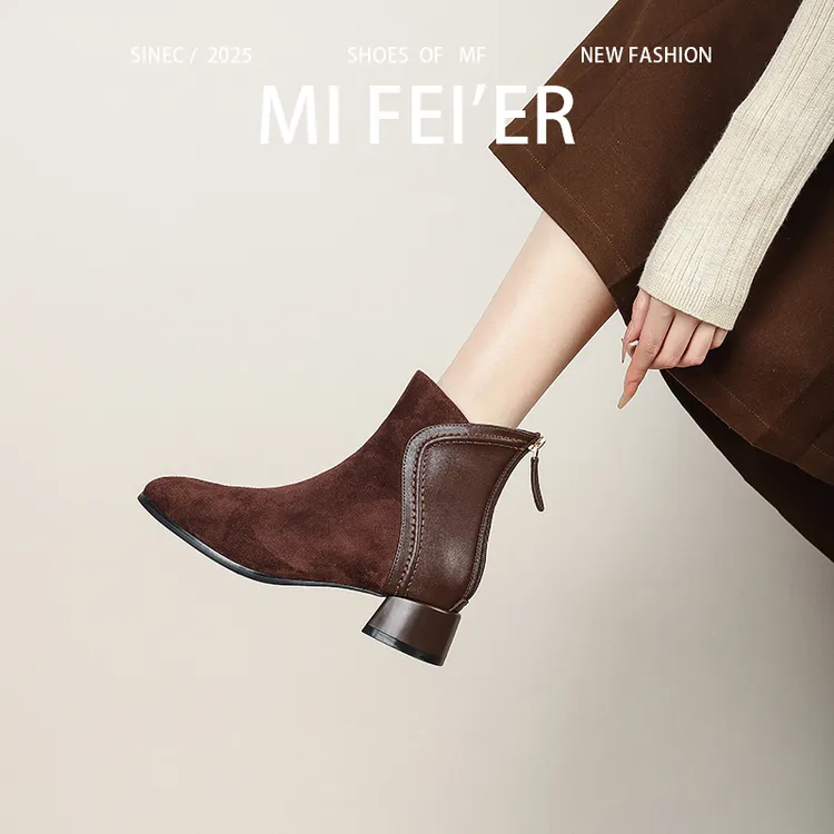 秋冬季短靴女粗跟中跟女鞋秋冬软皮鞋踝靴气质马丁高跟鞋粗跟靴子