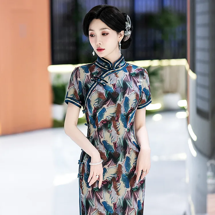 新中式旗袍日常可穿2025夏季高端素雅国风礼服老上海改良长款裙子