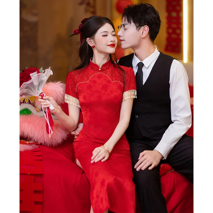 敬酒服新娘2025新款酒红色新中式旗袍订婚礼服连衣裙回门修身长款