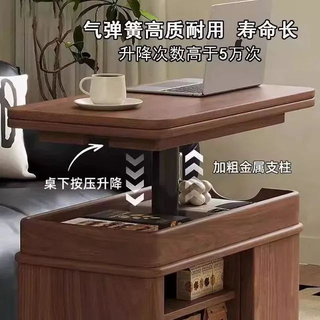 折叠移动茶几实木升降边几客厅小户型家用胡桃木沙发边几带轮推车