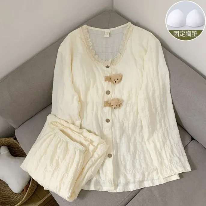 卡通韩版少女家居服长裤睡衣带胸垫Kitty新款甜美可爱长袖女春秋