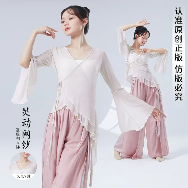 古典舞练功服女网纱舞蹈服长袖上衣纱衣秋季身韵舞蹈服飘逸演出服