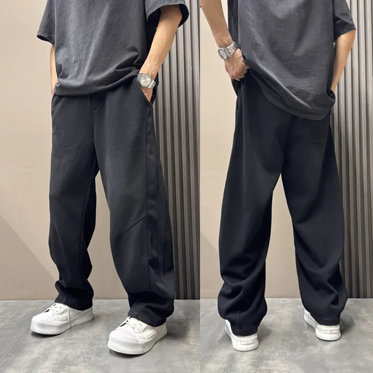 秋季美式弯刀休闲裤痞帅做旧直筒裤男士美式潮流宽松百搭阔腿裤