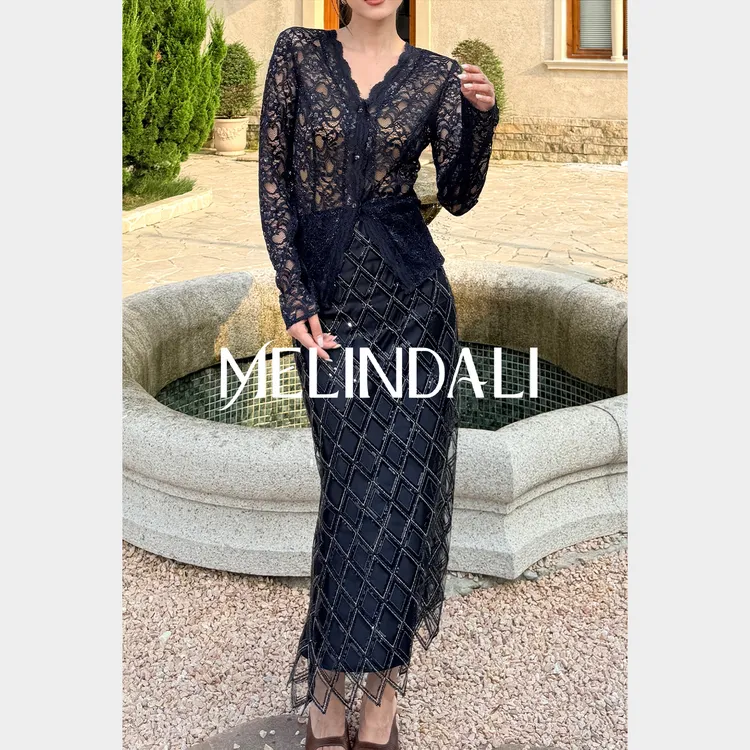 Melinda Li【工坊菱格】重工网纱珠片绣高腰显瘦橡筋腰气质半裙