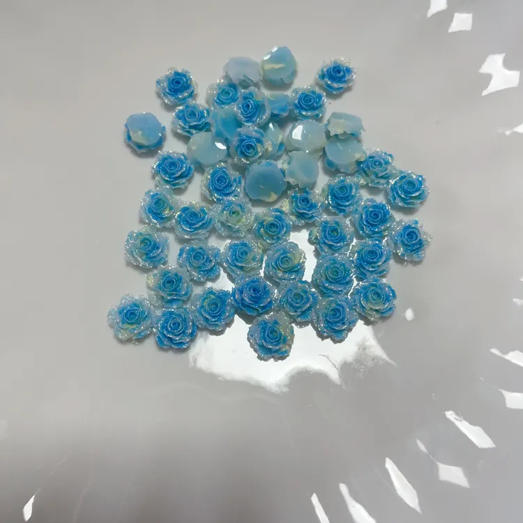 12mm无孔细闪软胶花玫瑰美甲饰品雕花网红穿戴配饰夜光光变