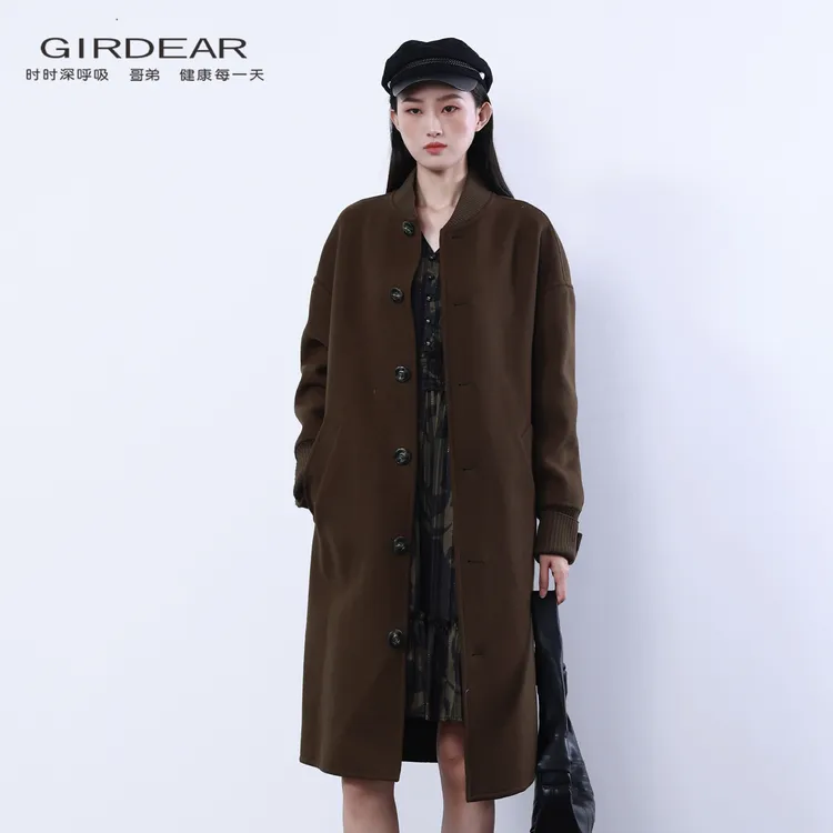 哥弟/GIRDEAR 秋冬新款气质复古时尚中长款毛呢大衣外套女140038