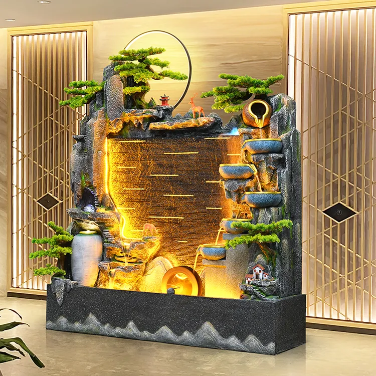 大型水幕墙背景墙假山流水喷泉客厅室内屏风庭院循环瀑布景观摆件