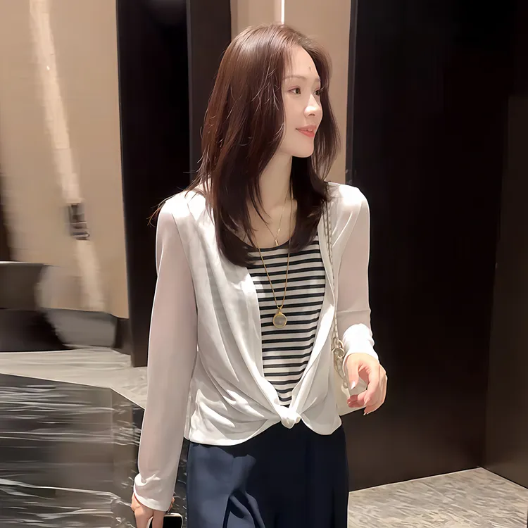 韩版时尚气质减龄女装2025夏秋季新款白色简约风宽松百搭长袖开衫