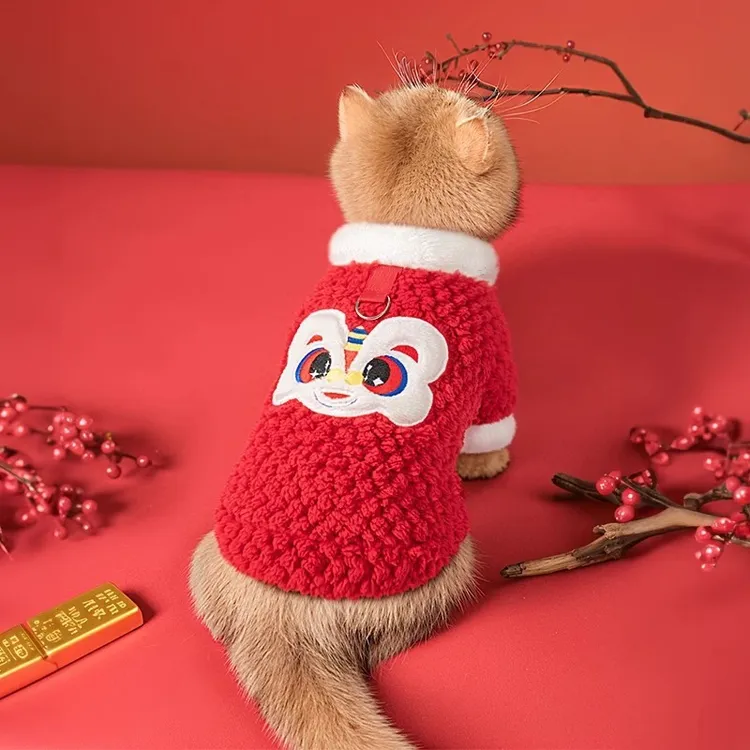 猫咪新春吉祥唐装加厚棉衣宠物英短美短幼猫春节贺岁服大红色双面