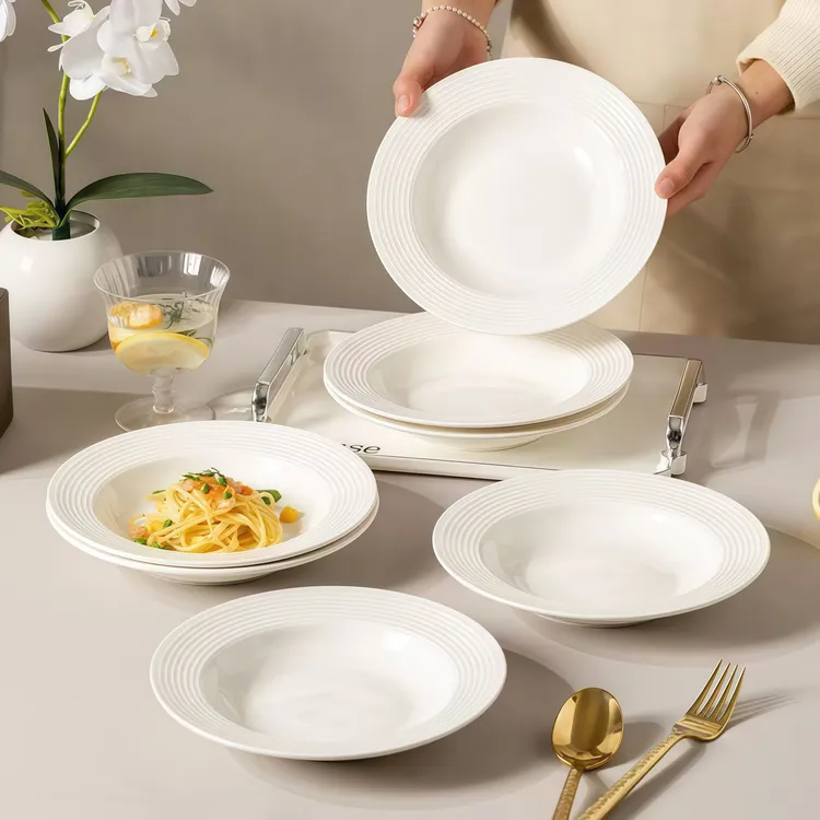 白色草帽盘深盘意面盘子高级感陶瓷沙拉西餐餐盘轻奢碗碟餐具菜盘