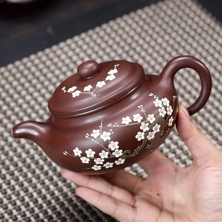 宜兴手工紫砂壶原矿紫泥手工梅花仿古大容量430毫升家用泡茶壶