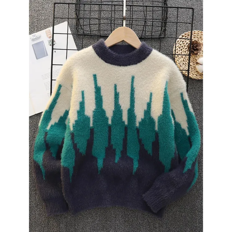 男童毛衣2024新款秋冬款儿童针织衫圆领男童水貂绒加绒加厚毛衣