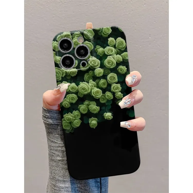 绿色简约花朵适用苹果16菲林手机壳新款华为个性OPPO高级小米VIVO