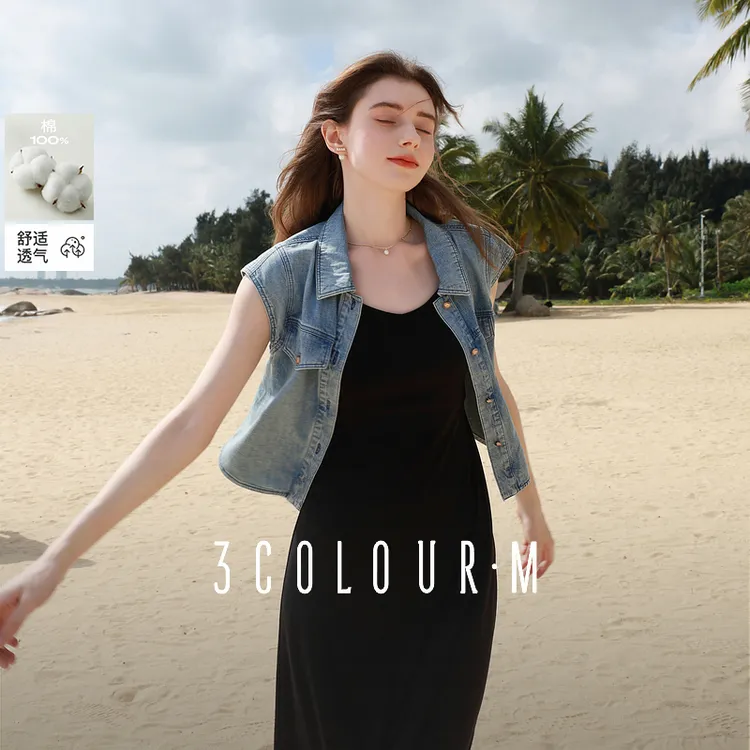 三彩2025夏季新款牛仔衬衫宽松短款短袖复古小衫上衣M