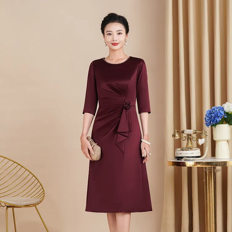 【拉菲红】进口三醋酸高端喜婆婆婚宴礼服敬酒妈妈装婚礼旗袍气质秋