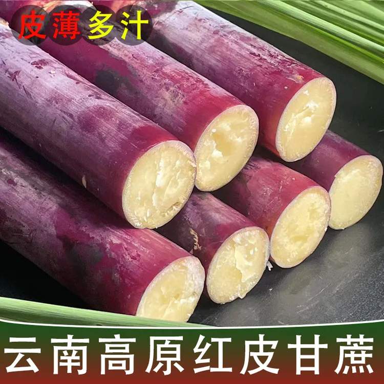 云南老品种红皮甘蔗中段长节脆甜多汁非黑皮当季新鲜水果甘蔗