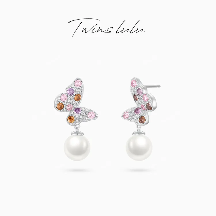 TWINS LULU 镀K金【彩蝶】轻奢时尚气质精致蝴蝶珠珠耳环TSL2246