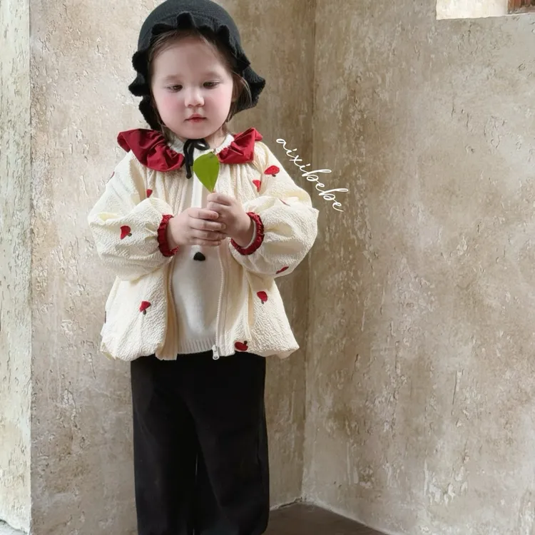 【小里物童品】爱喜女宝可爱娃娃领洋气外套韩版碎花夹克衫花编裤