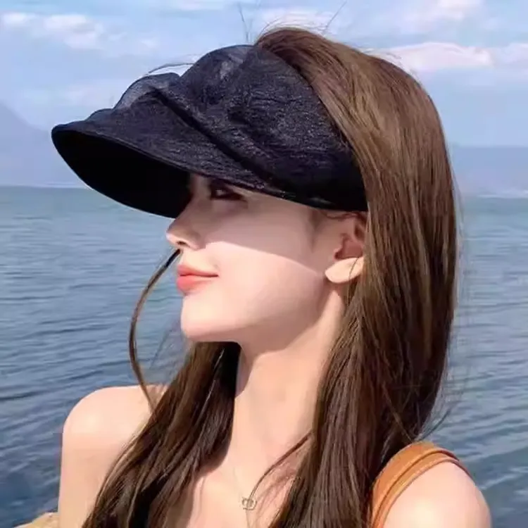 蕾丝发箍防晒帽子女夏季出游气质太阳帽遮脸无顶遮阳帽潮流款一体