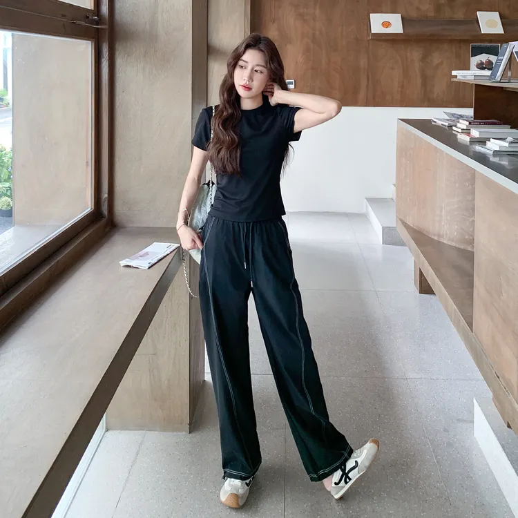 休闲运动服套装女夏季修身显瘦时尚减龄健身房速干裤子两件套跑步