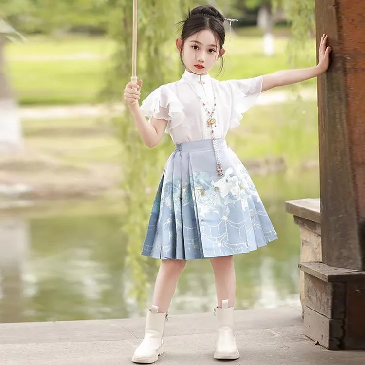 品巴拉巴拉女童中国风马面裙套装明制儿童古装汉服古风唐装夏季薄