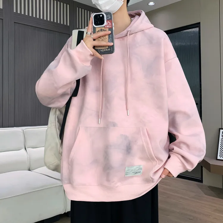 新款春秋季扎染连帽百搭卫衣休闲男士宽松套头学生潮流外套衣服