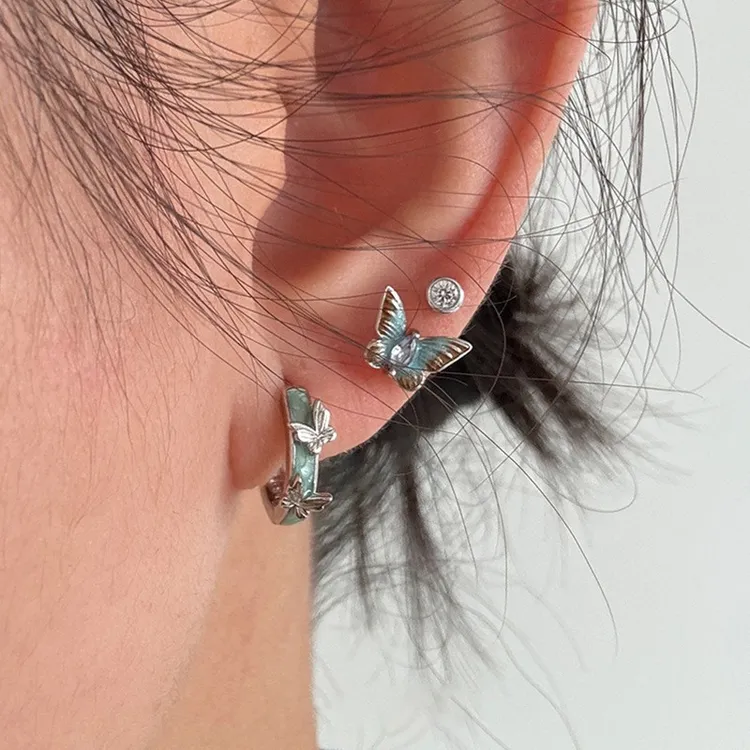 多彩蝴蝶耳钉套装清新甜美小众设计气质简约耳钉耳环耳饰