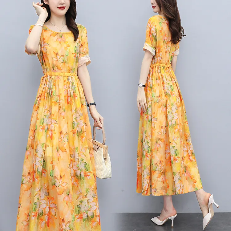 芷墨夏装新款时尚简约连衣裙大码印花连衣裙宽松裙子女