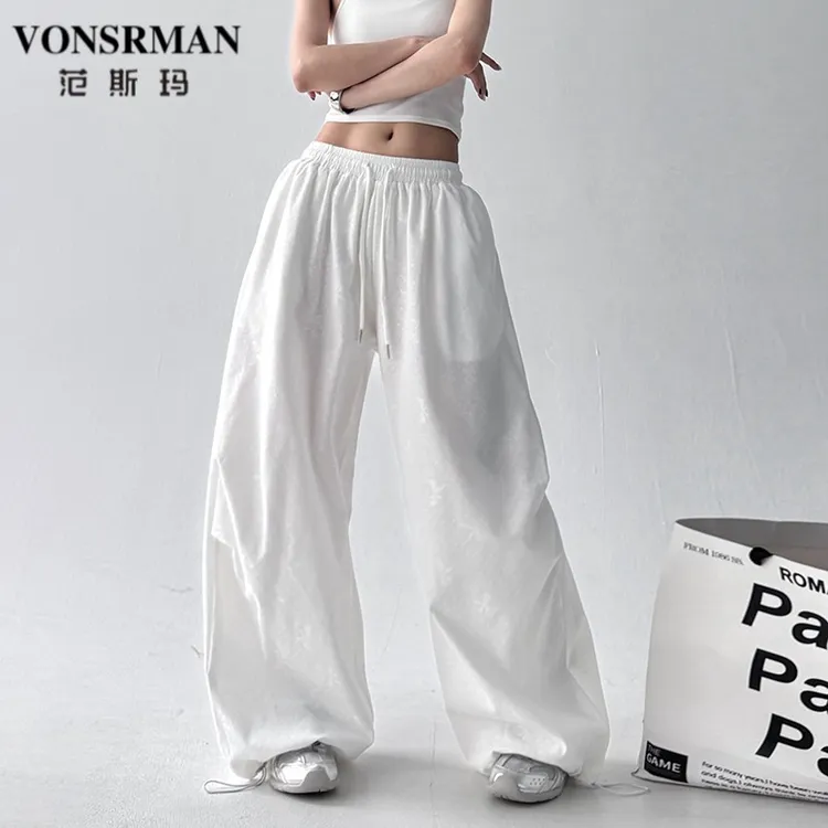 美式刺绣波点蝴蝶结休闲裤女2025夏季新款宽松高腰运动卫裤阔腿裤