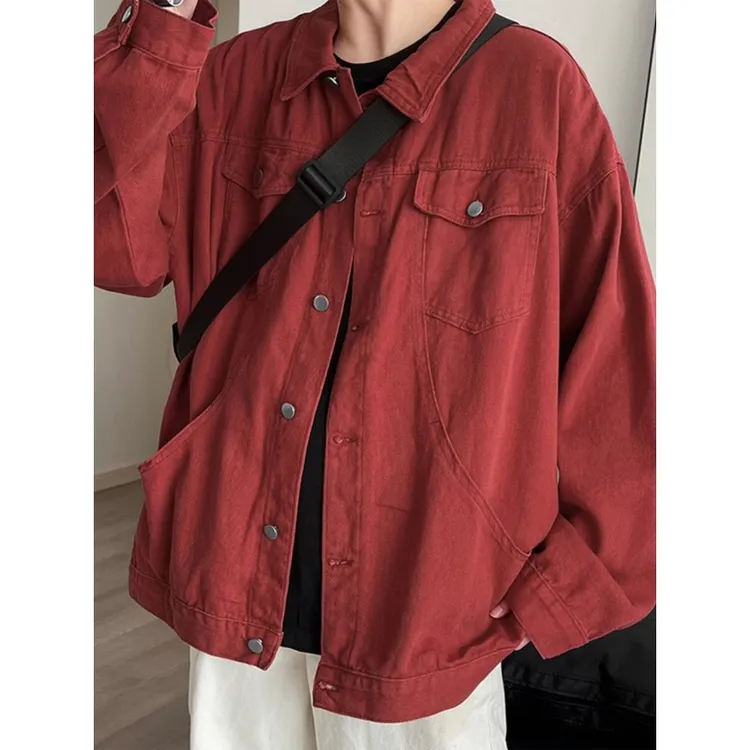 本命年红色牛仔外套男款2025秋季水洗工装夹克青少年时尚男装上衣