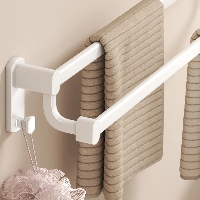 卫生间免打孔白色毛巾杆浴室壁挂式毛巾架挂架置物架子太空铝浴巾