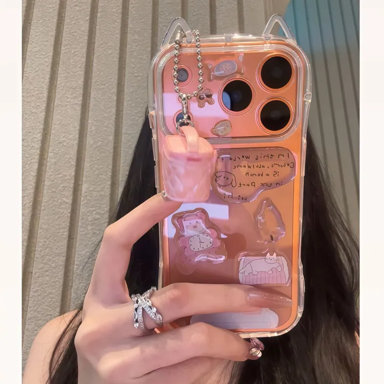 欧克里里DIY粉熊贴纸适用苹果17/16promax小蛮腰14/15手机壳12/13