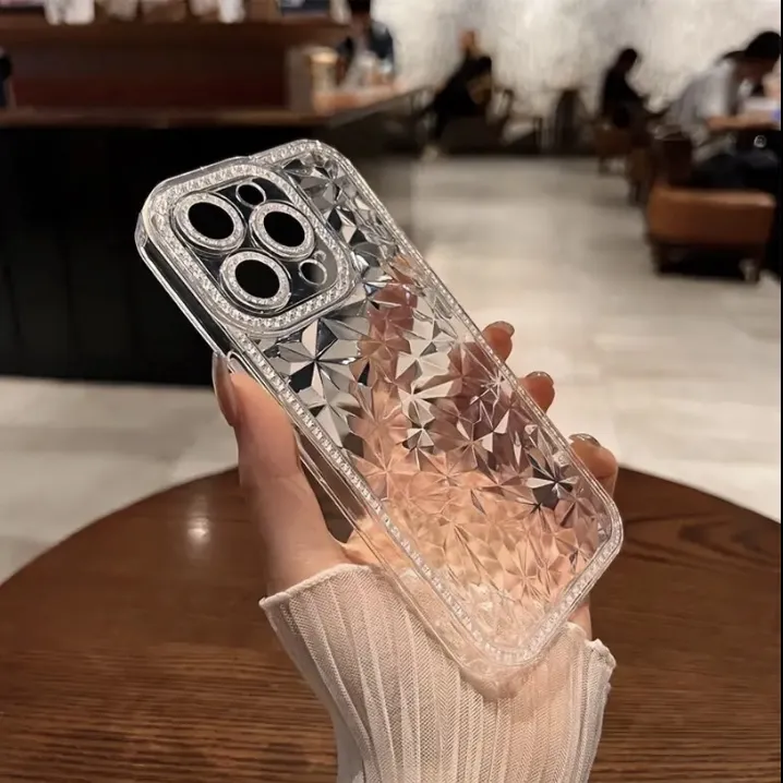 钻石纹碎钻框苹果15手机壳iPhone16Pro全包防摔13透明12/17高级感