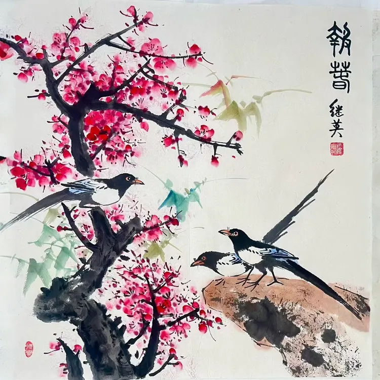 玄关挂画2025最新款高级感手绘作品：《报春》