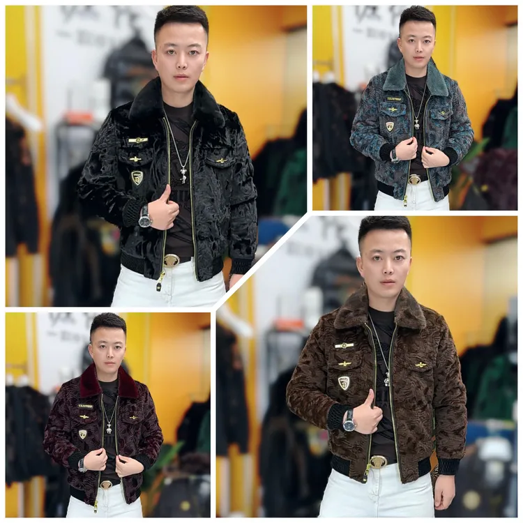 8802冬季新款时尚潮流男士高品质卡拉库北美大金貂加厚外套