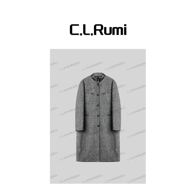 【Rumi精选】“贝利亚”秋冬时尚气质立领中长款羊毛毛呢大衣7211wt