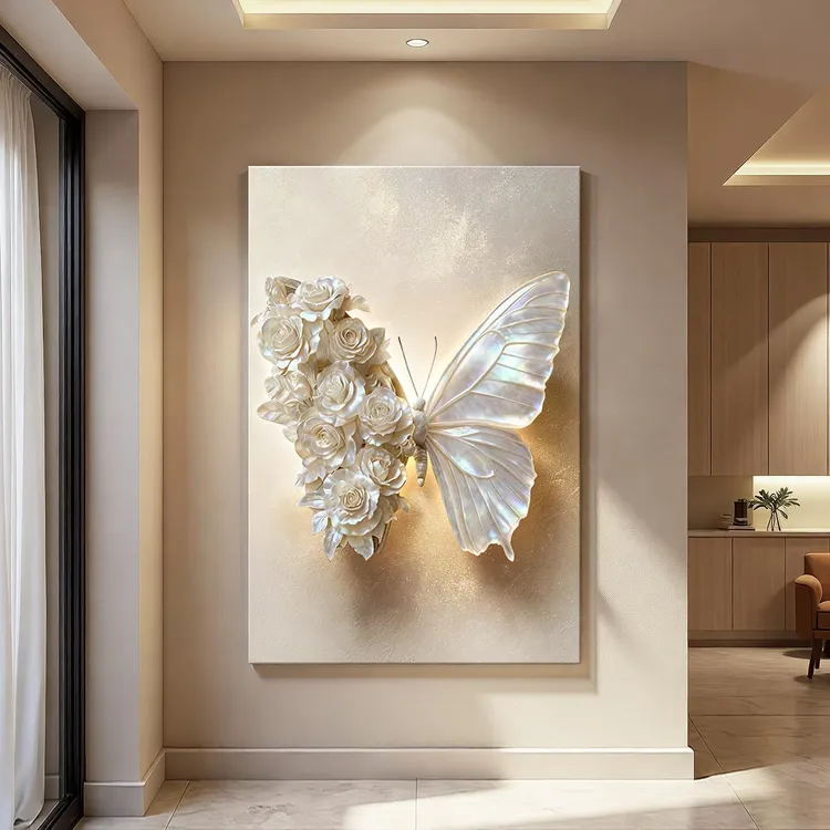 现代简约玄关装饰画新款蝴蝶入户正对门挂画高级感走廊过道墙壁画
