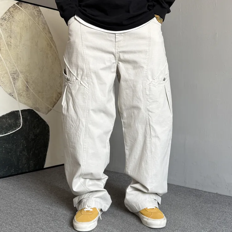 春秋季美式休闲痞帅大口袋工装裤男直筒宽松百搭纯棉阔腿裤子潮牌