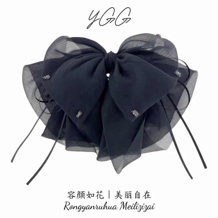 【Y·GG】【黑天鹅】品牌原单正品高级轻奢雪纺马尾夹马尾蝴蝶结抓夹